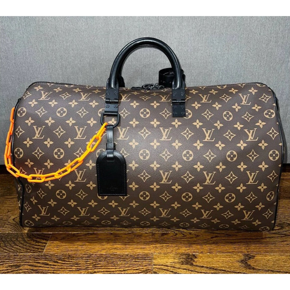Louis Vuitton Keepall Bandouliere 50 Monogram Brown LV Orange Chain Weekend Bag - Picture 4 of 11
